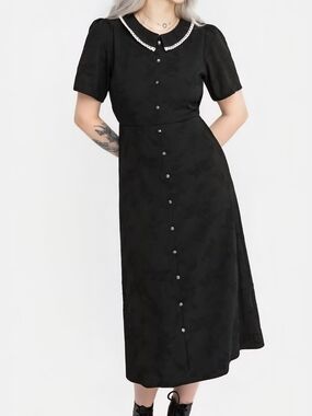 Disturbia Black Midi Dress with White Trim